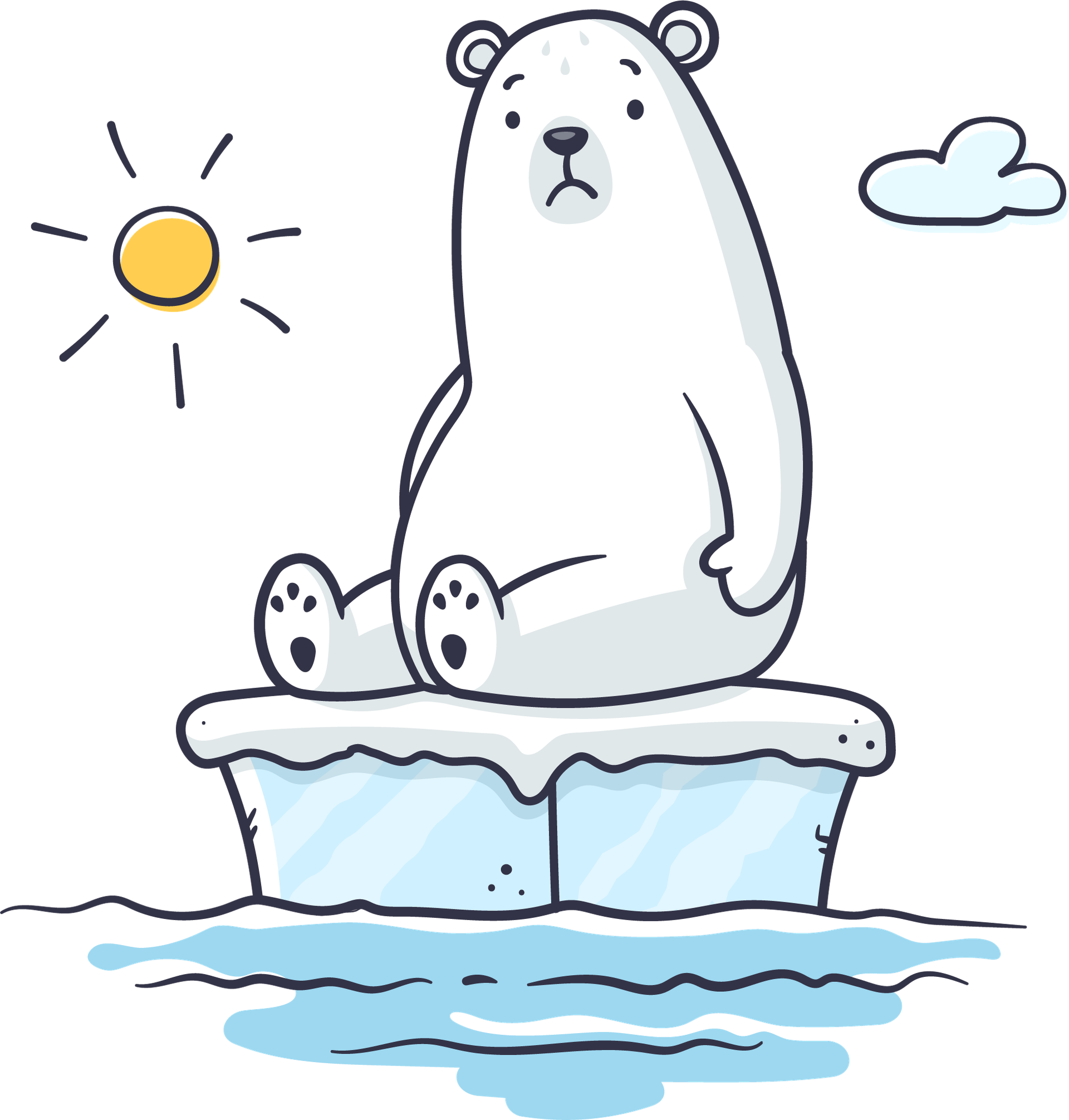 Polar bear sitting on tiny ice